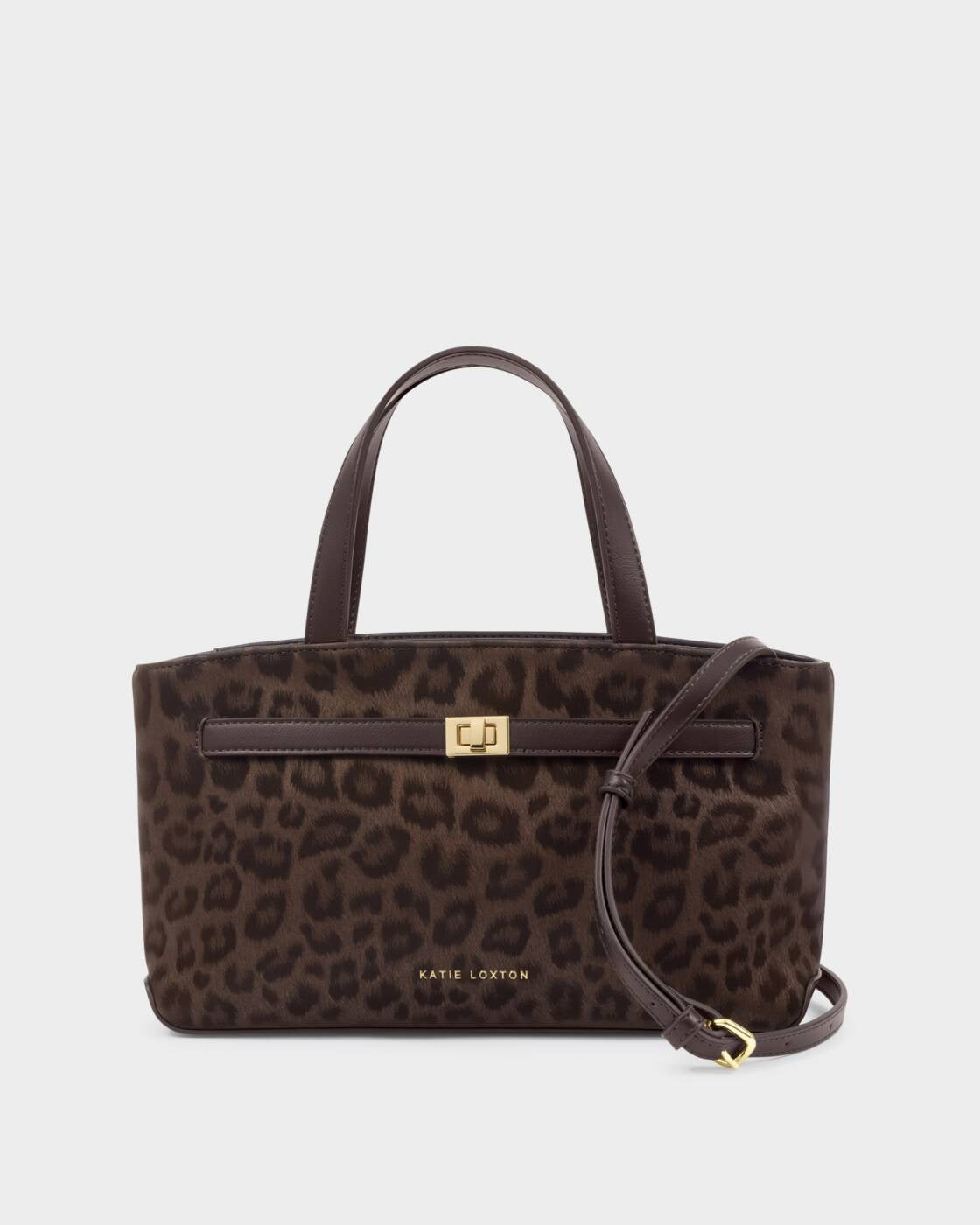 Cross Body Bag: Suedette Top Handle ORIN - Chocolate Leopard  - Katie Loxton