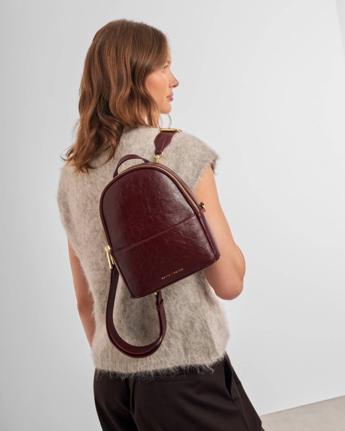 Backpack: Vegan Leather Distressed - Cherry - Katie Loxton