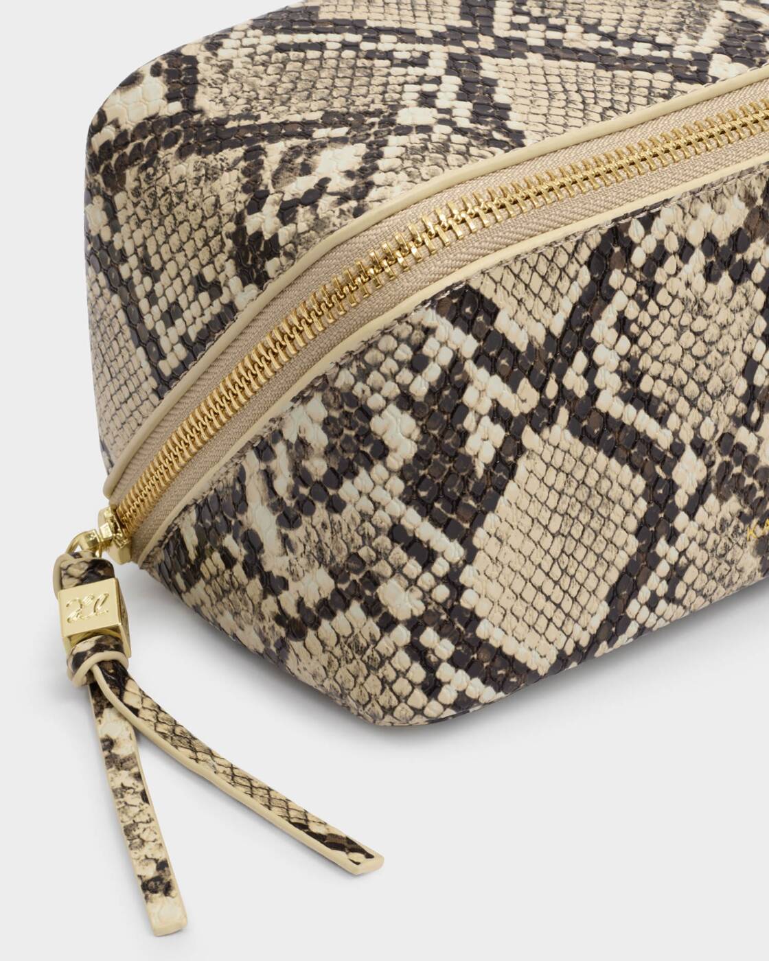 Cosmetic Bag: Soft Leather Fold Out Mirror - Faux Snake - Katie Loxton