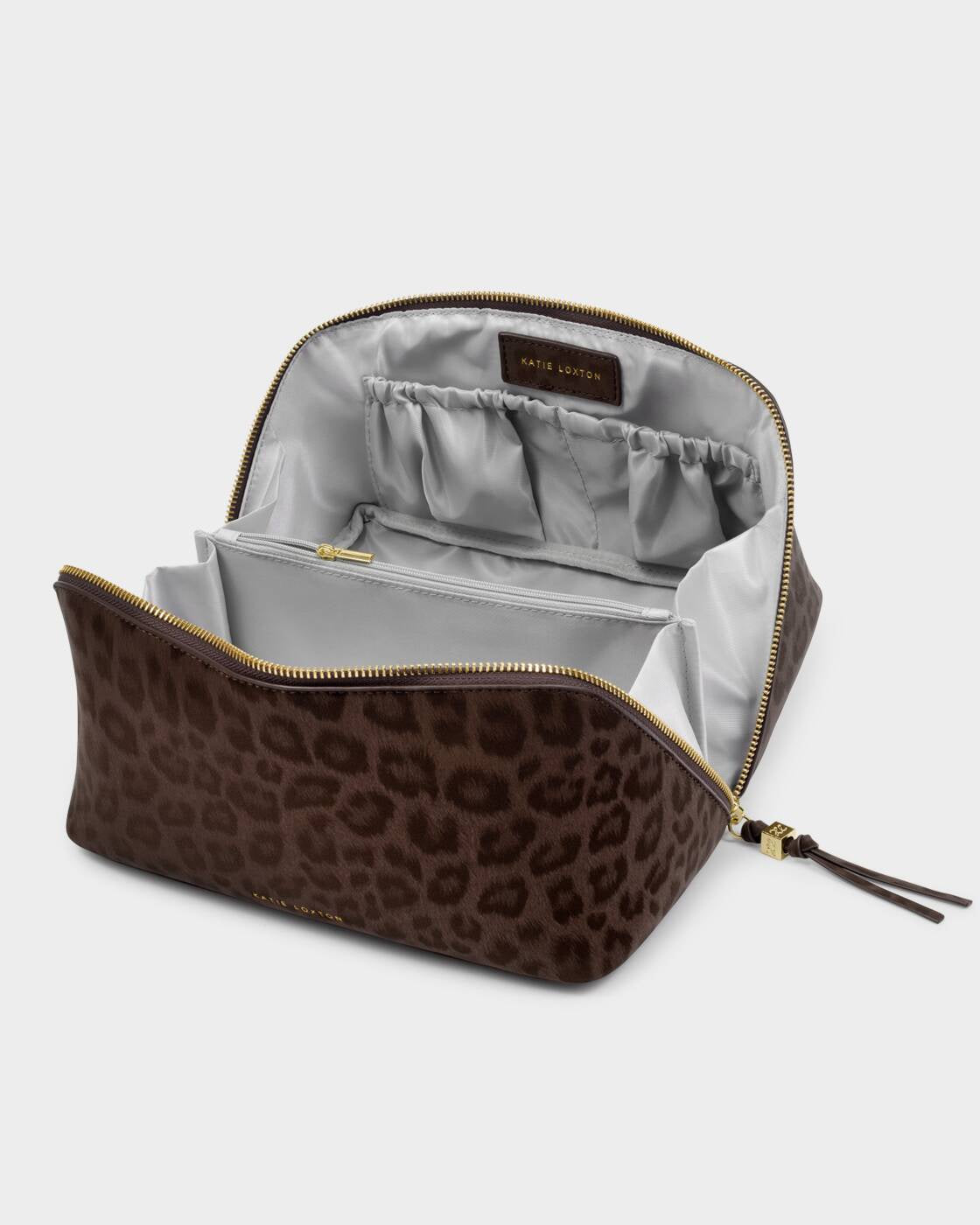 Cosmetic Bag:Soft Vegan Leather Large Full Open - Leopard - Katie Loxton