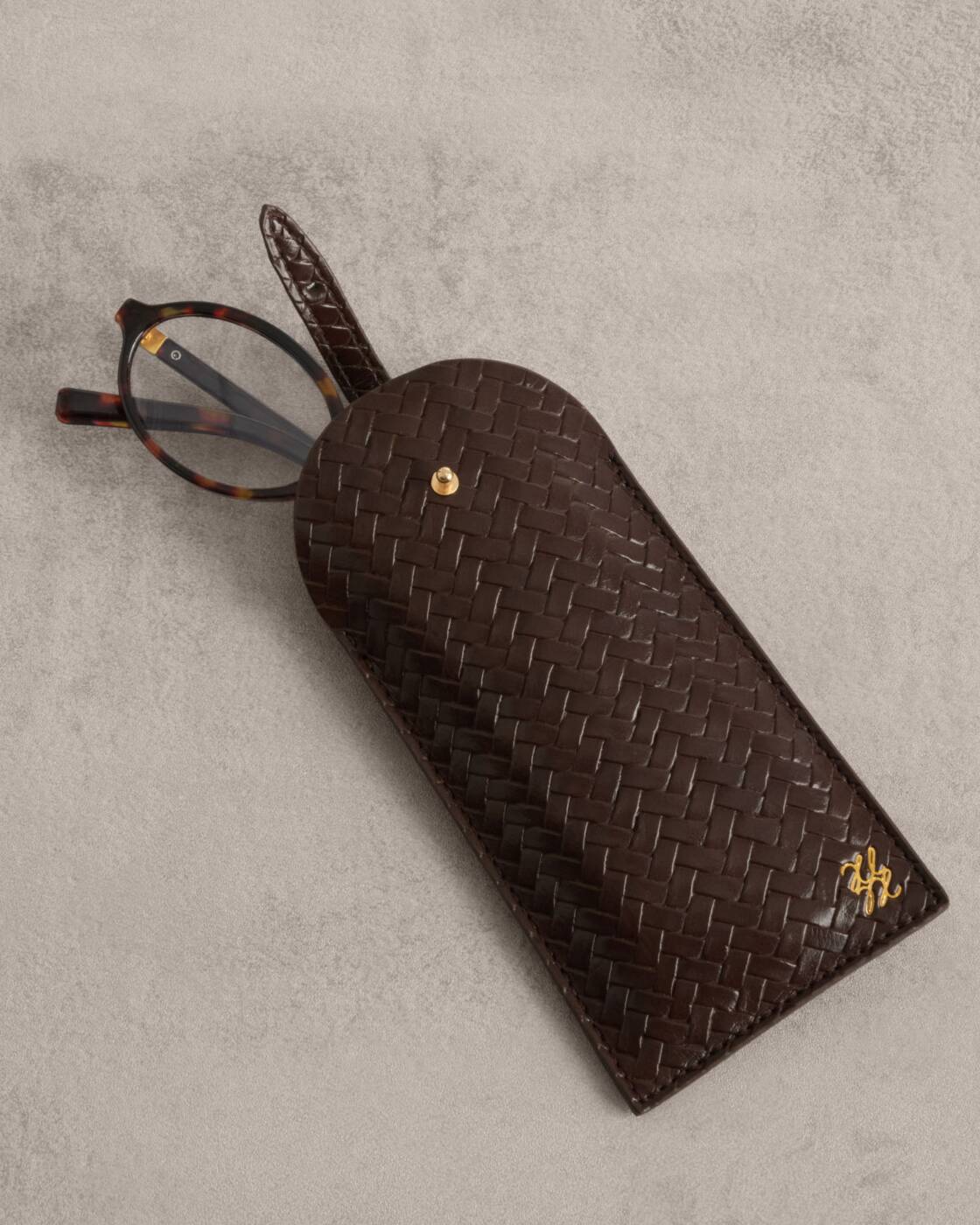 Glasses Case: Woven Vegan Leather - Chocolate  - Katie Loxton