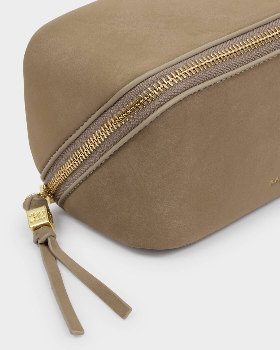 Cosmetic Bag: Soft Suedette Fold Out Mirror  - Light Taupe - Katie Loxton