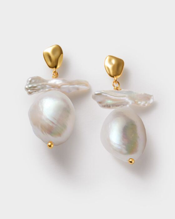 Earrings: Stud Drop Waterproof Sol Pearl  - Gold Coated - Katie Loxton