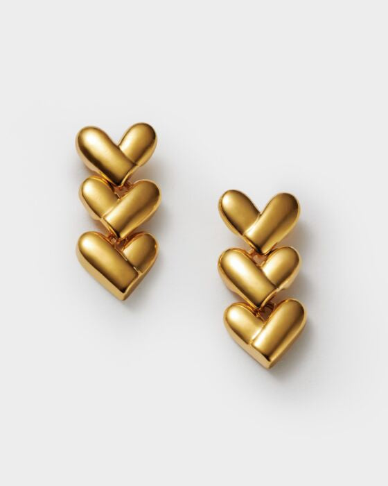 Earrings: Waterproof Heart Linked - Gold Coated - Katie Loxton