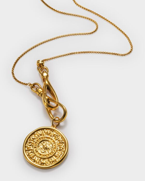 Necklace: Waterproof Long Chain Coin Disk Pendant OPHENA - Gold Coated - Katie Loxton
