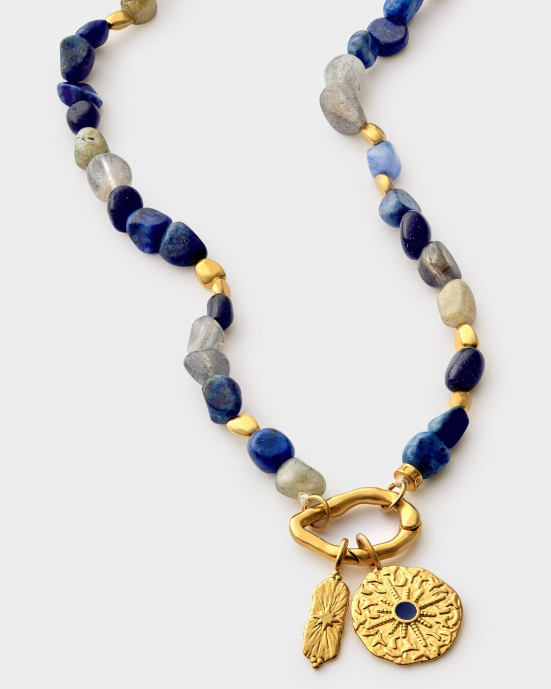 Necklace: Waterproof Short Chain Semi Precious Stones Midnight  SOLESI - Gold Coated - Katie Loxton