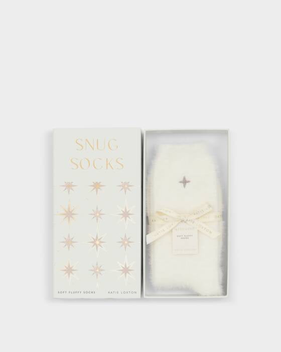 Socks: Gift Boxed Fluffy Star- White - Katie Loxton