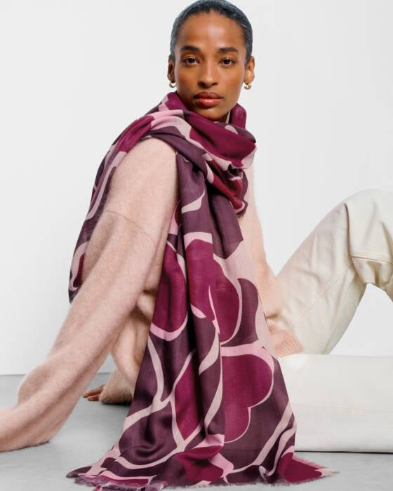 Scarf: Lightweight Printed Organic Heart  - Deep Red - Katie Loxton