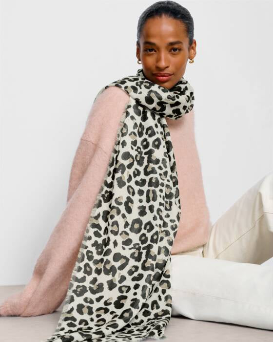 Scarf: Lightweight Printed Leopard - Black - Katie Loxton