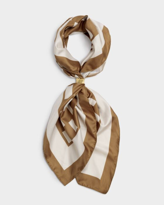 Scarf: Lightweight Satin Multiway Checkered - Beige Brown - Katie Loxton