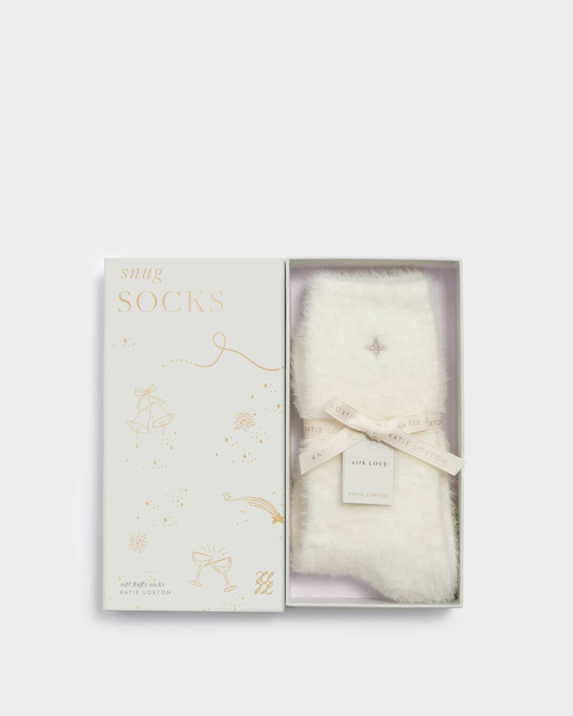 Socks: Fluffy Knit Star Gift Boxed - White - Katie Loxton