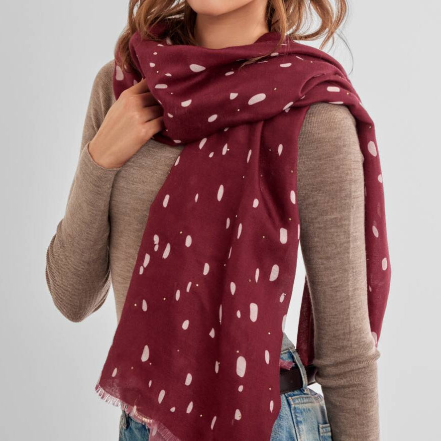 Scarf: Lightweight Scattered Dots - Deep Red - Katie Loxton