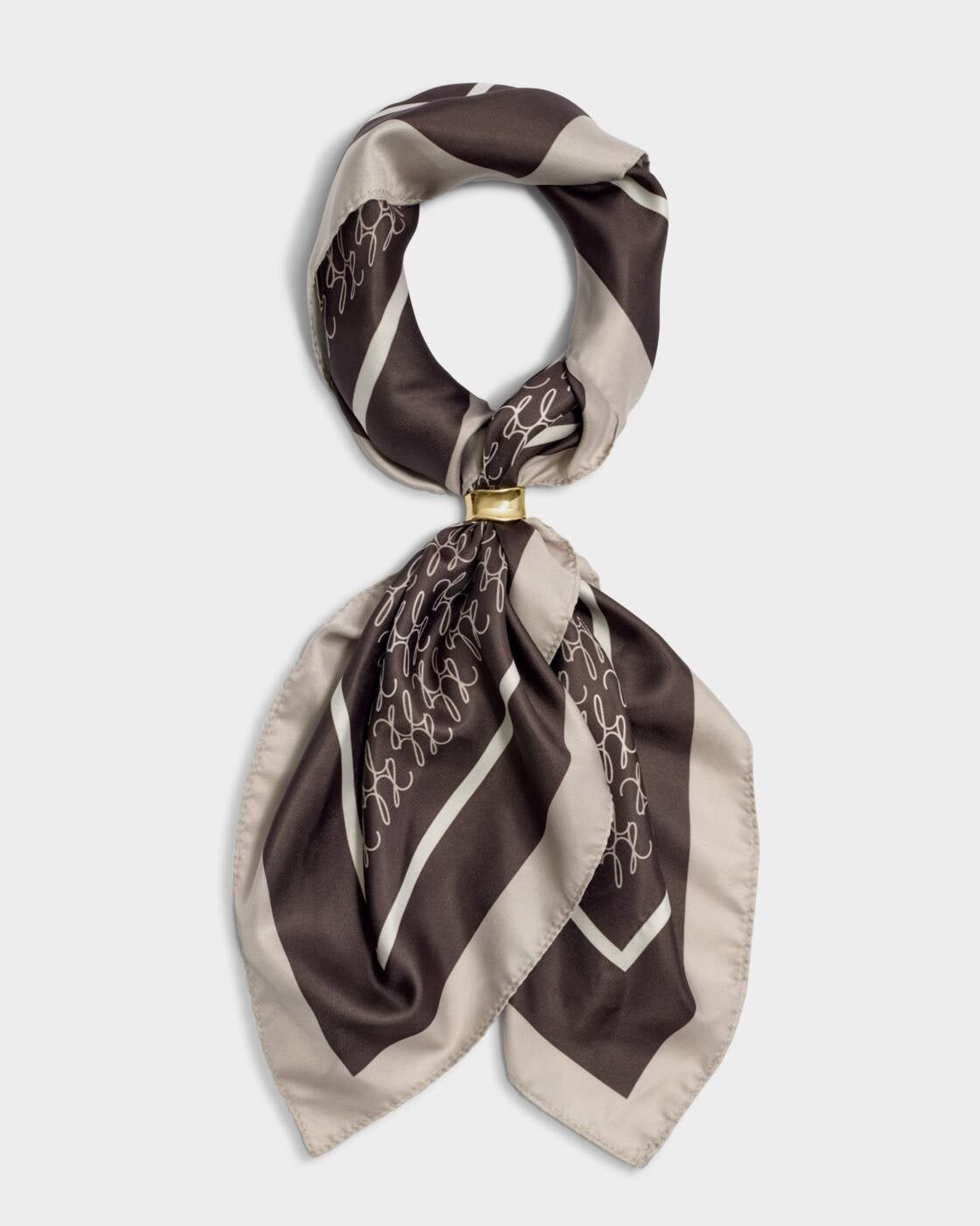 Scarf: Lightweight Satin Multiway Checkered - Chocolate Taupe  - Katie Loxton