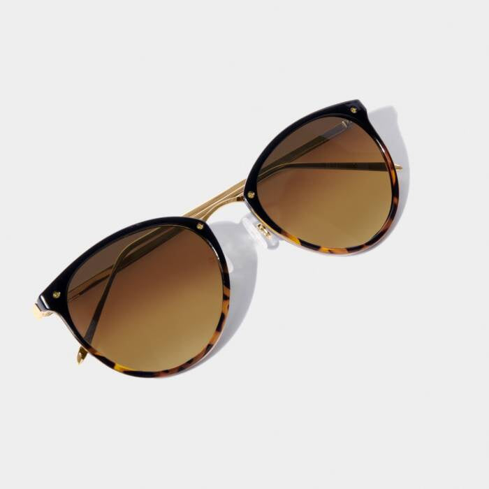 Sunglasses: Santorini Round Gold Arms UV Protection - Tortoiseshell - Katie Loxton