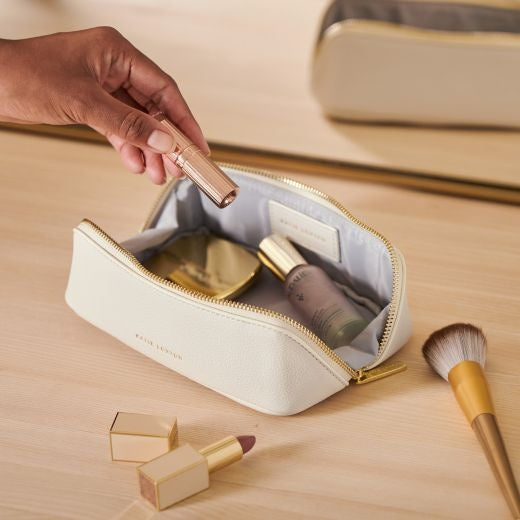Cosmetic Bag: Soft Vegan Leather Small - Off White - Katie Loxton