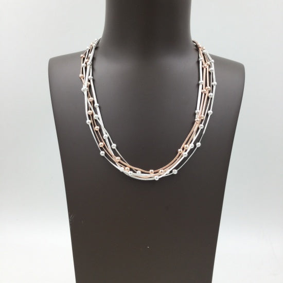 Necklace: Short Magnetic Strands Beads Interlinked - Silver Rose Gold - Gracee