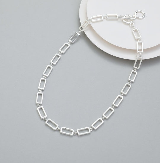 Necklace: Short Rectangular Chain Links T Bar Clasp - Silver - Gracee Jewellery