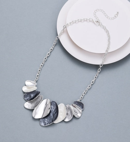 Necklace: Short Overlapping Organic Shapes - Silver & Blue Shades - Gracee Jewellery