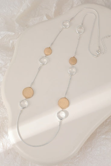 Necklace: Long Chain Open Silver and Closed Gold Circles- Silver & Gold - Gracee Jewellery