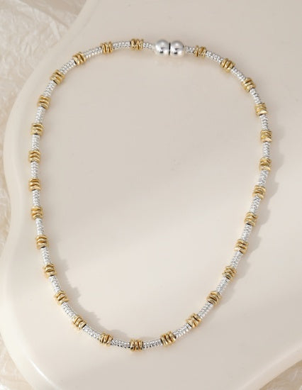 Necklace: Short Gold and Silver Links - Magnetic Clasp - Gracee Jewellery