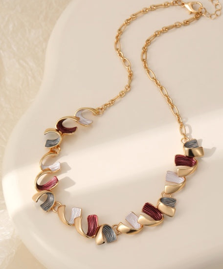 Necklace: Short Half Circles Row - Burgundy Brown Shades - Gold - Gracee Jewellery