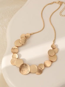 Necklace: Short Shiny Matt Discs -  Gold