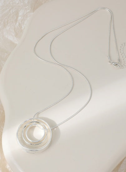 Necklace: Long Pendant Nested Open Circles - Silver - Gracee Jewellery
