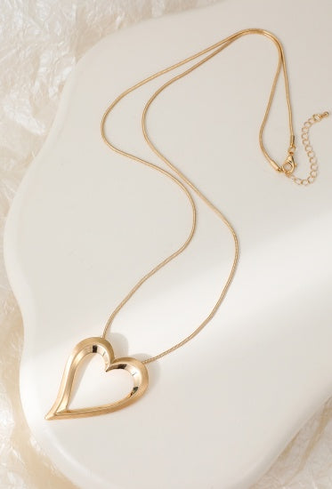 Necklace: Long Heart Open Pendant - Gold - Gracee