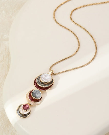 Necklace: Short Pendant Triple Circle Tri Colour Layered Circles - Burgundy Brown Shades - Gracee Jewellery