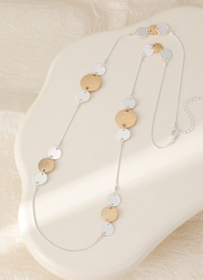 Necklace: Long Chain with Circles Silver and Gold Links
