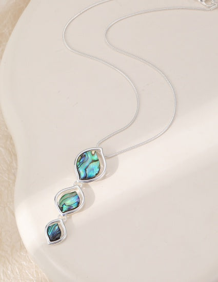 Necklace: Short Three Oval Pendant - Silver and Blue - Gracee Jewellery