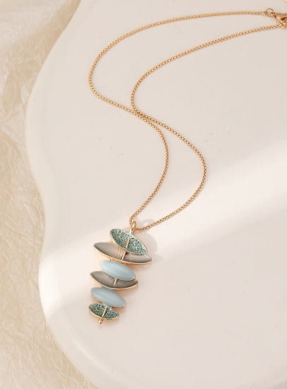Necklace: Short Pendant Oval Cluster - Gold Green Shades - Gracee Jewellery