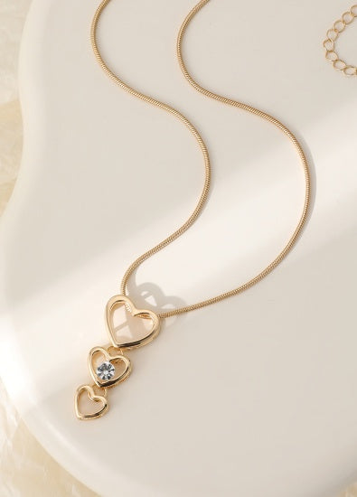 Necklace: Triple Hearts With Crystal - Gold - Gracee Jewellery