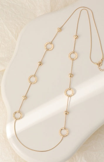 Necklace: Long Open Circles and Small Hearts Gold - Gracee