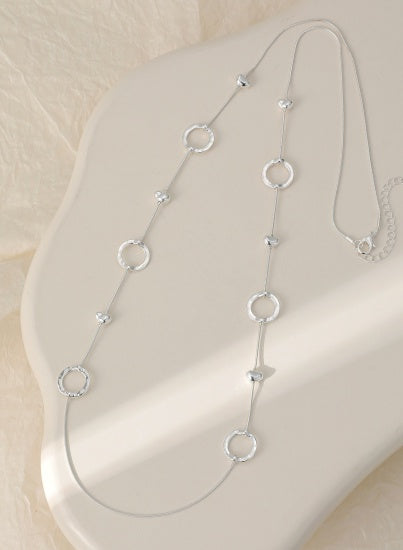 Necklace: Long Open Circles and Small Hearts Silver - Gracee
