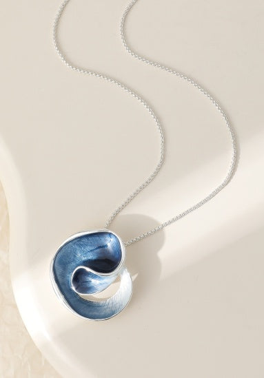 Necklace: Blue Wave Pendant - Silver and Blue - Gracee Jewellery