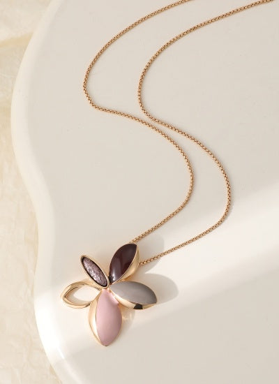 Necklace: Short Flower Petals - Black & Grey - Gracee Jewellery