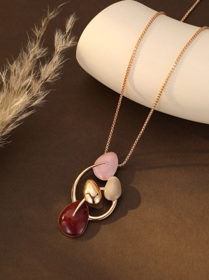 Necklace: Short Abstract Smooth Ovals - Gold & Pink Shades - Gracee Jewellery