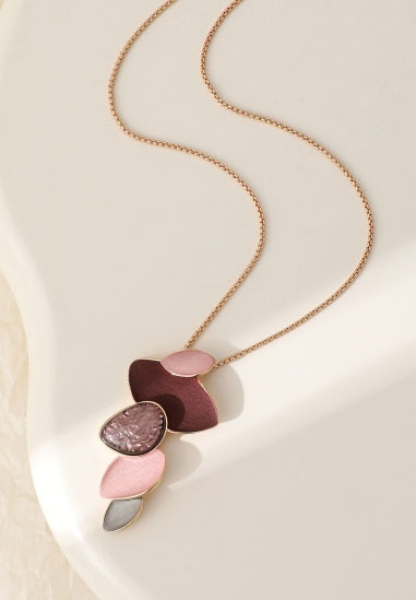 Necklace: Short Abstract Ovals Pendant  - Red and Pink Shades - Gracee Jewellery