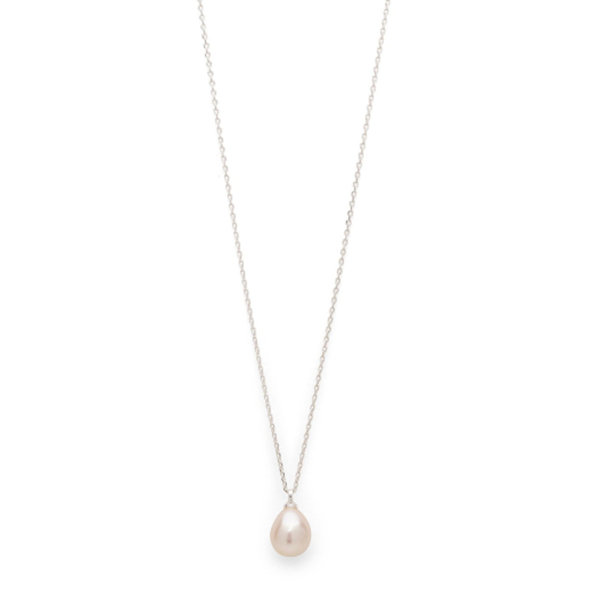 Necklace: Short Chain Pearl Droplet - Silver Plated - Pilgrim