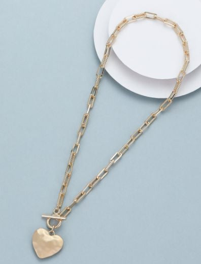 Necklace: Short  Links Heart Pendant - Gold  Gracee Jewellery
