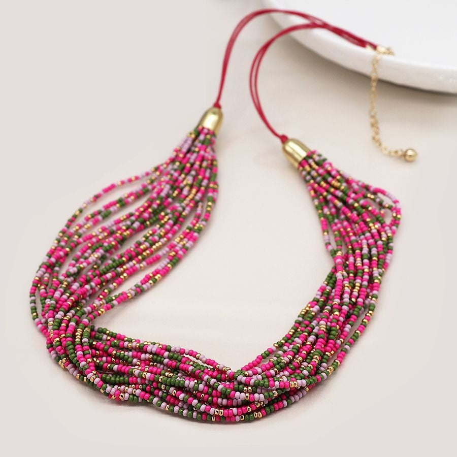 Necklace: Short Multi Strand Beads - Multicolour - POM