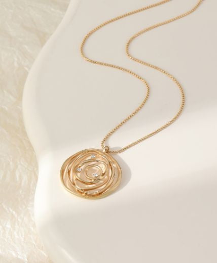 Necklace: Short Pendant Organic Spiral Circle Crystals - Gold - Gracee Jewellery