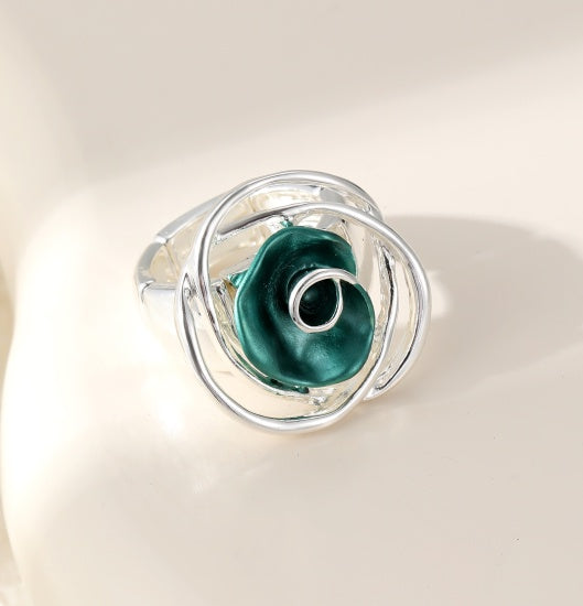 Ring: Elastic Band Rose Outline - Green - Gracee Jewellery