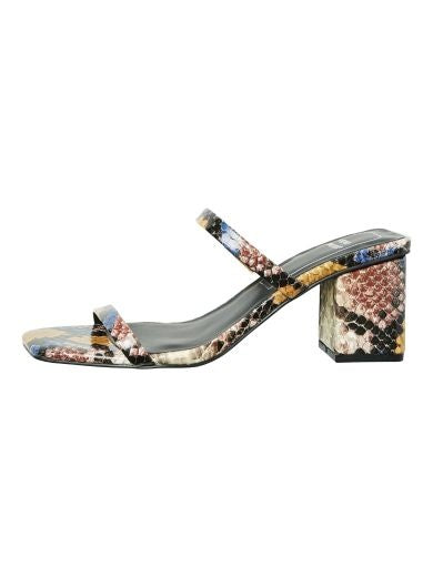 Sandals: Snakeskin Effect Strappy Square Toe Block Heel Brill - Cream & Tan - Vero Moda
