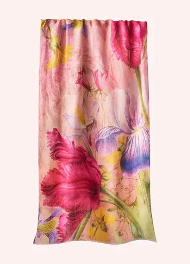 Scarf: Cotton Linen Floral Study - Blue & Pink - FASHION - Powder Designs Ltd