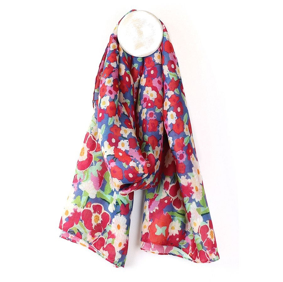 Scarf: Lightweight Ditsy Floral  - Red Mix - POM