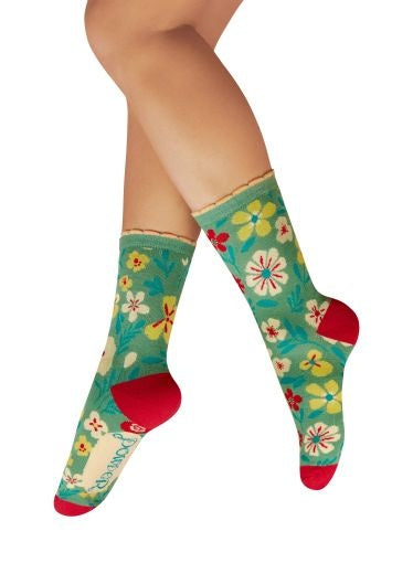 Socks: Ankle Bamboo Blooming Lovely - Sage Green - FASHION - Powder Designs Ltd