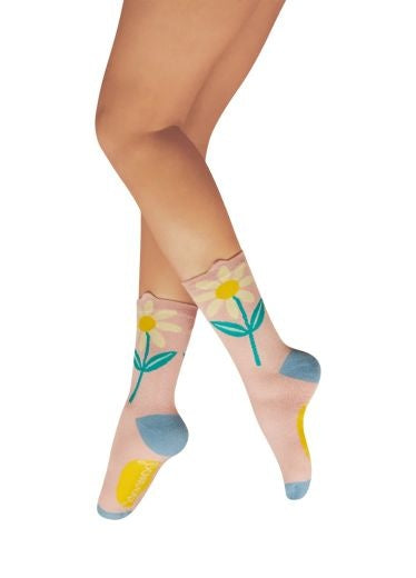 Socks: Ankle Bamboo Daisy in Petal  - Pink - FASHION - Powder Designs Ltd