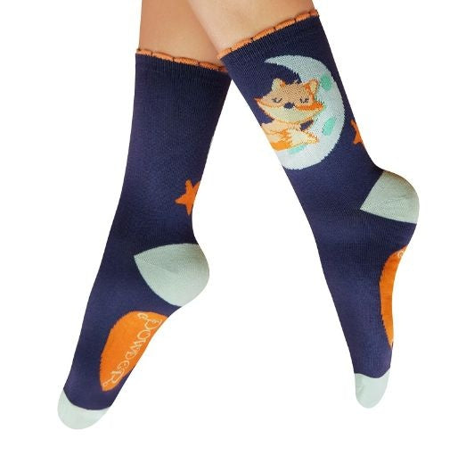 Socks: Ankle Bamboo Dreaming Fox Navy Blue - FASHION - Powder Designs Ltd